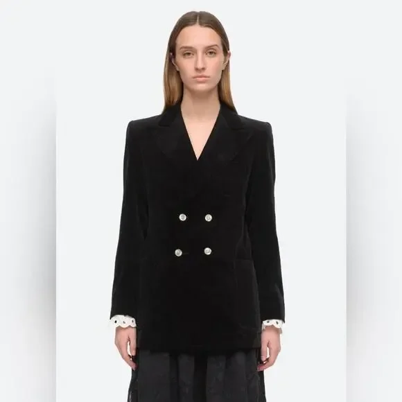Sea New York Eliana Black Velvet Double Breasted Oversized Blazer Jacket XXS‎